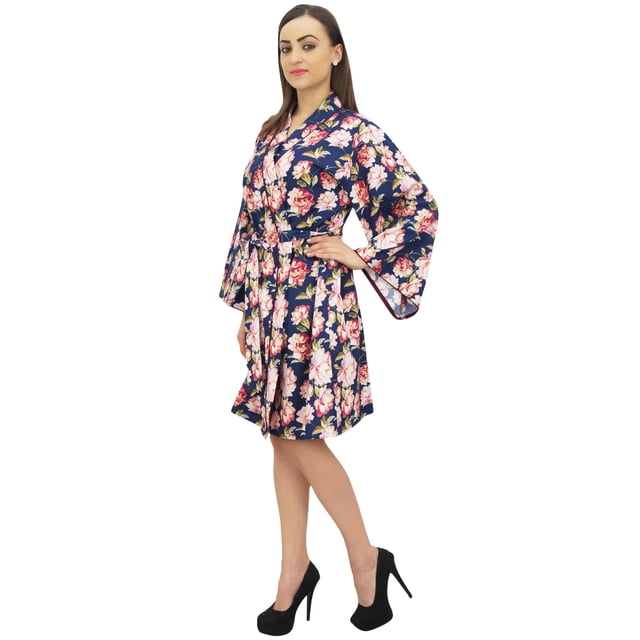 Bimba Robe de Chambre Florale pour Femmes Kimono de Demoiselle d'Honneur Noir