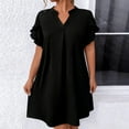 thumbnail image 3 of Stamzod Summer Dresses for Women Solid Color V-Neck Casual Dress Ruched Short Sleeve Dresses for Women Plus Size Beach Vacation Clothes Black XL, 3 of 7
