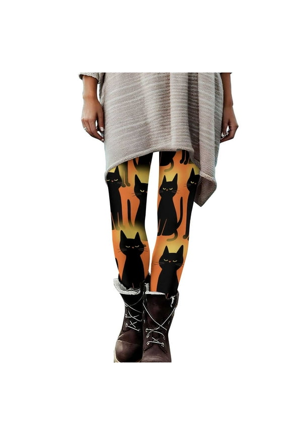 Women's Halloween Leggings Sports Spooky Pumpkin Ghost Black Cat Spider Web Print High Waist Butt Lifting Yoga Pants