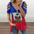 thumbnail image 2 of Haiti Flag Womens Summer V Neck Zipper Top Short Sleeve T Shirt Off Shoulder Top Casual Classy Loose Shirts, 2 of 7