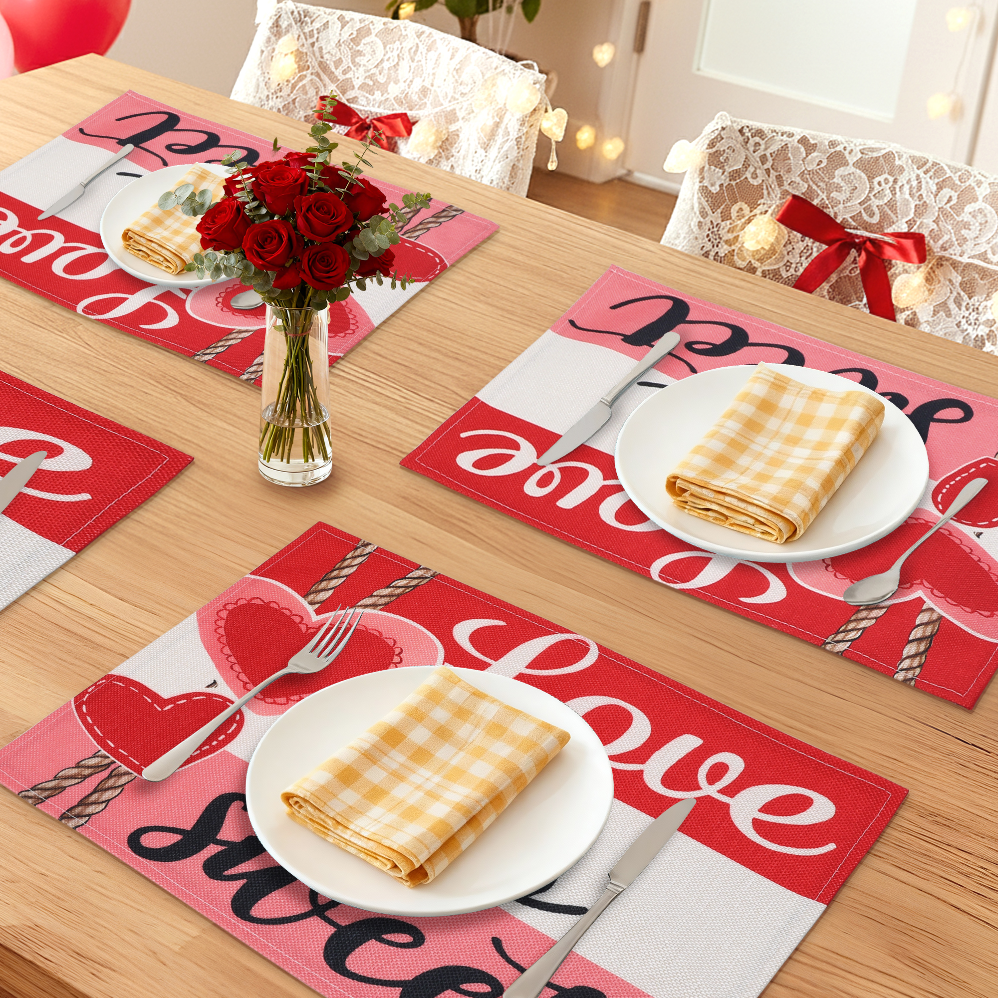 Unique Bargains Set of 6 Love Hearts Placemats for Dining Table Love is sweet