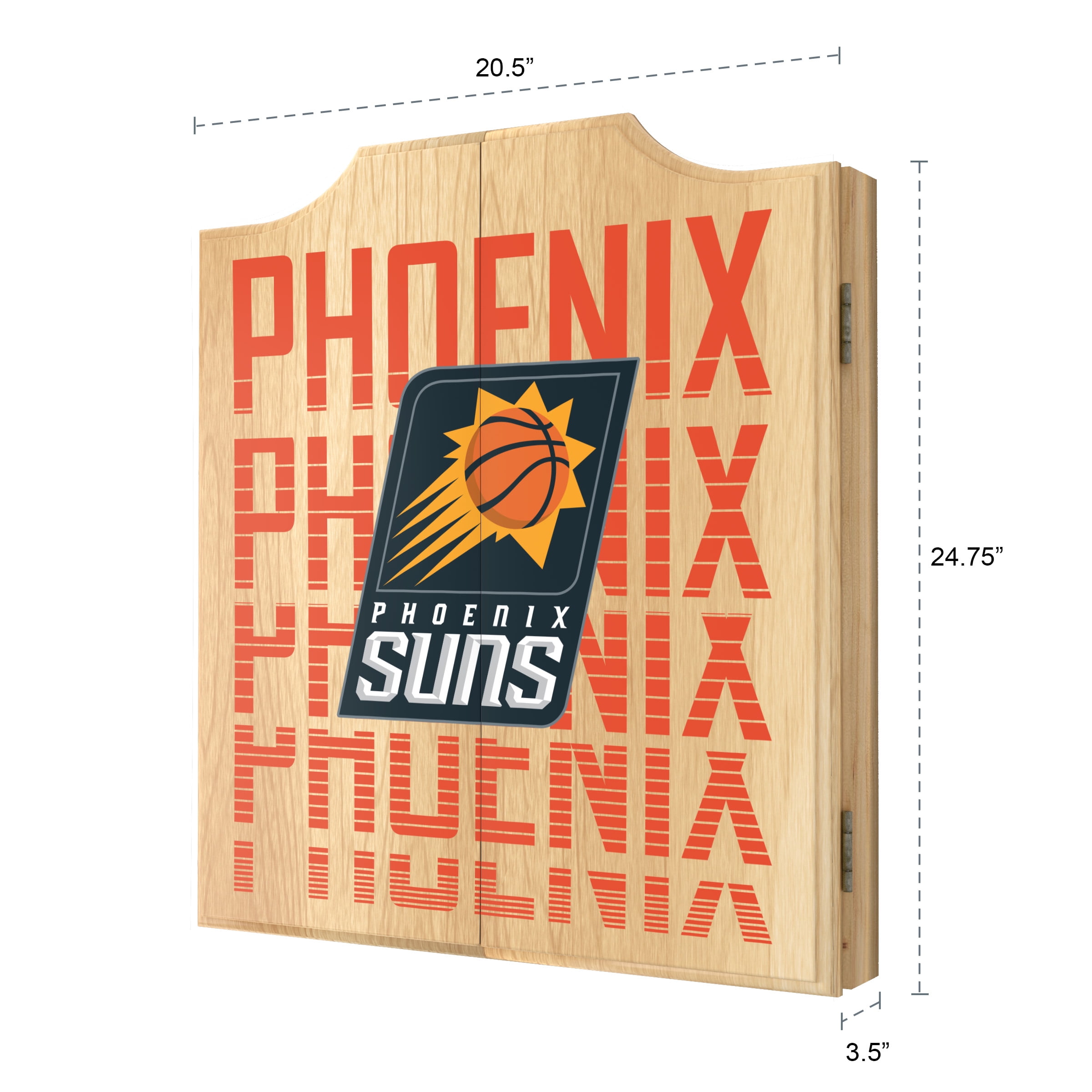 Phoenix Suns City Dart Board Cabinet Set with 6 Steel Tip Darts