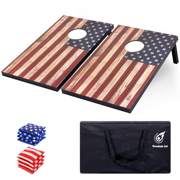 Cometoss Classic Cornhole Set 3'x2' Outdoor Games- Includes 2 MDF Wood Boards 35.4x23.6 Inch,8 12 Ounce Corn Hole Bean Bag Cornhole Set. (America Flag)
