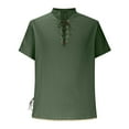 thumbnail image 2 of Henley T Shirt Mens Lace Up V Neck Medieval Gothic Henley Shirts Solid Color Short Sleeve Summer Shirts Regular Fit Tshirts Plain Stand Collar Tee Shirt Casual Vacation Beach Yoga Tops, 2 of 5