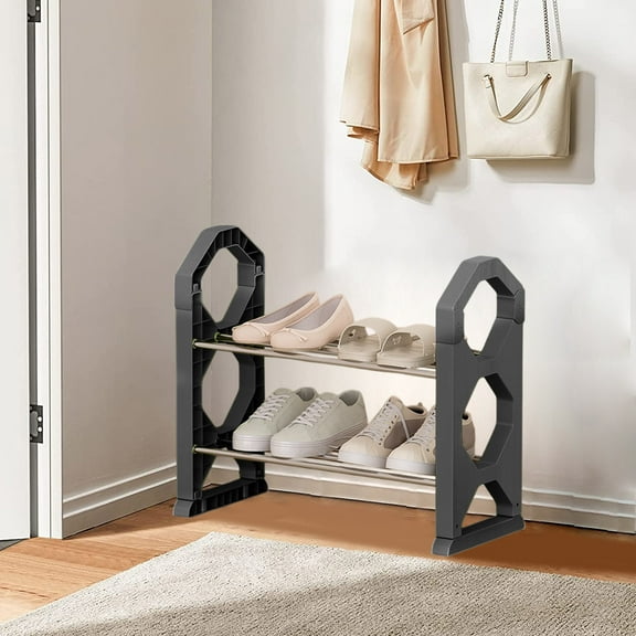 2 Tier Stainless Steel Narrow Shoe Rack, Slim Shoe Organizer for Bedroom & Hallway, Space-Saving Design Holds 6 Pairs, Sturdy Metal Frame