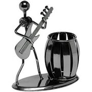 MyGift Decorative Gunmetal Gray Metal Desk Pen Holder Cup with Rocker and Guitar Design, Office Supplies Organizer Pencil Cup