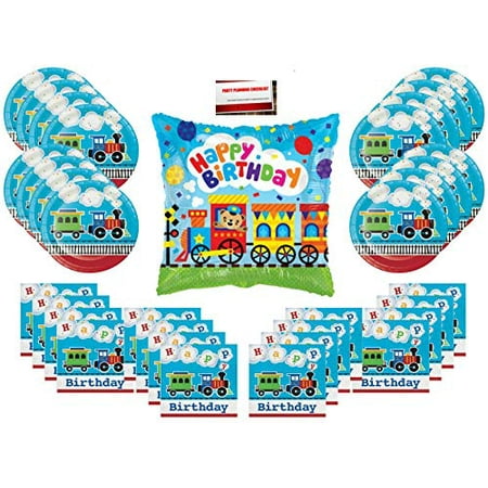 All Aboard Choo Choo Trains Party Supplies Bundle Pack for 16 (Bonus 18 Inch Balloon Plus Party Planning Checklist by Mikes Super