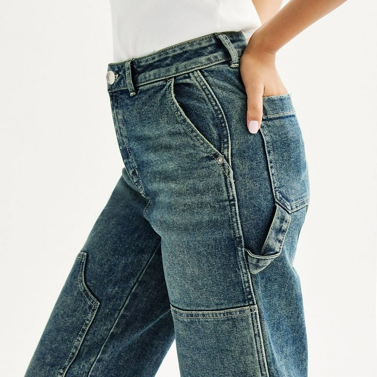 【COSYHARU】Scupper Carpenter Denim Pants Juniors' SO® High-Rise Barrel Leg Carpenter Jeans Color