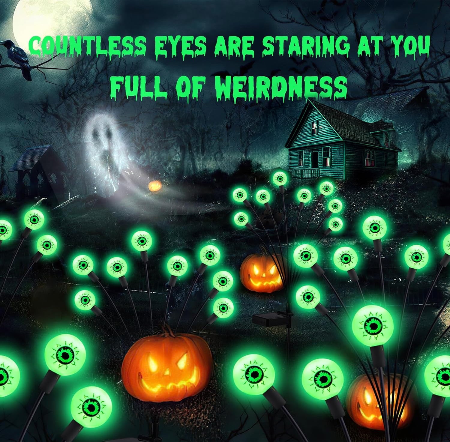 Inadays Halloween Decorations Outdoor Halloween Decor Solar Scary Eyeball Lights 2Pack 16LEDs Waterproof Green Eyeball Swaying Firefly Light With 2 Modes For Garden/Yard/Patio/Party Decor, Green