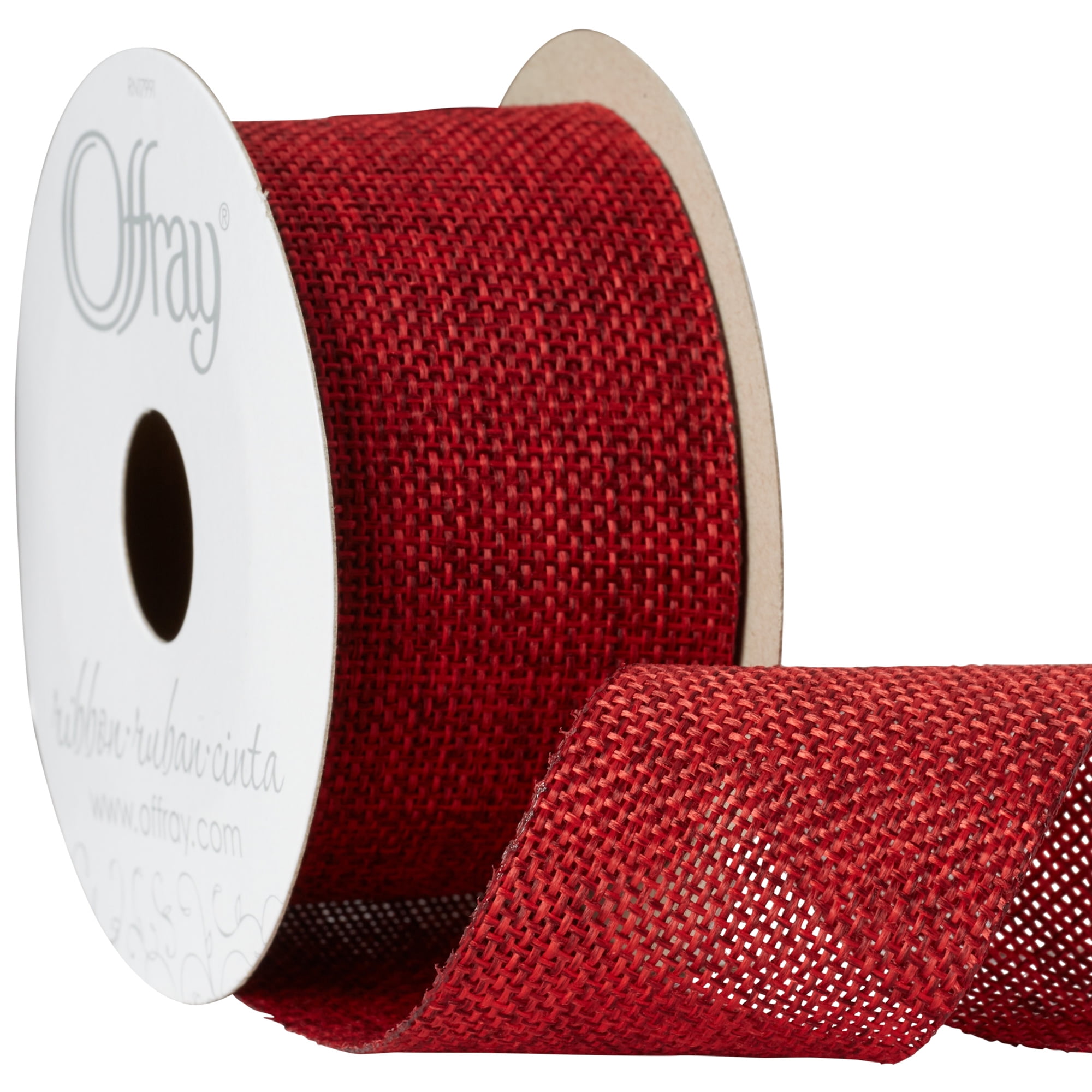 Offray Ribbon, Red 1 1/2 inch Woven Burlap Woven Ribbon, 9 feet