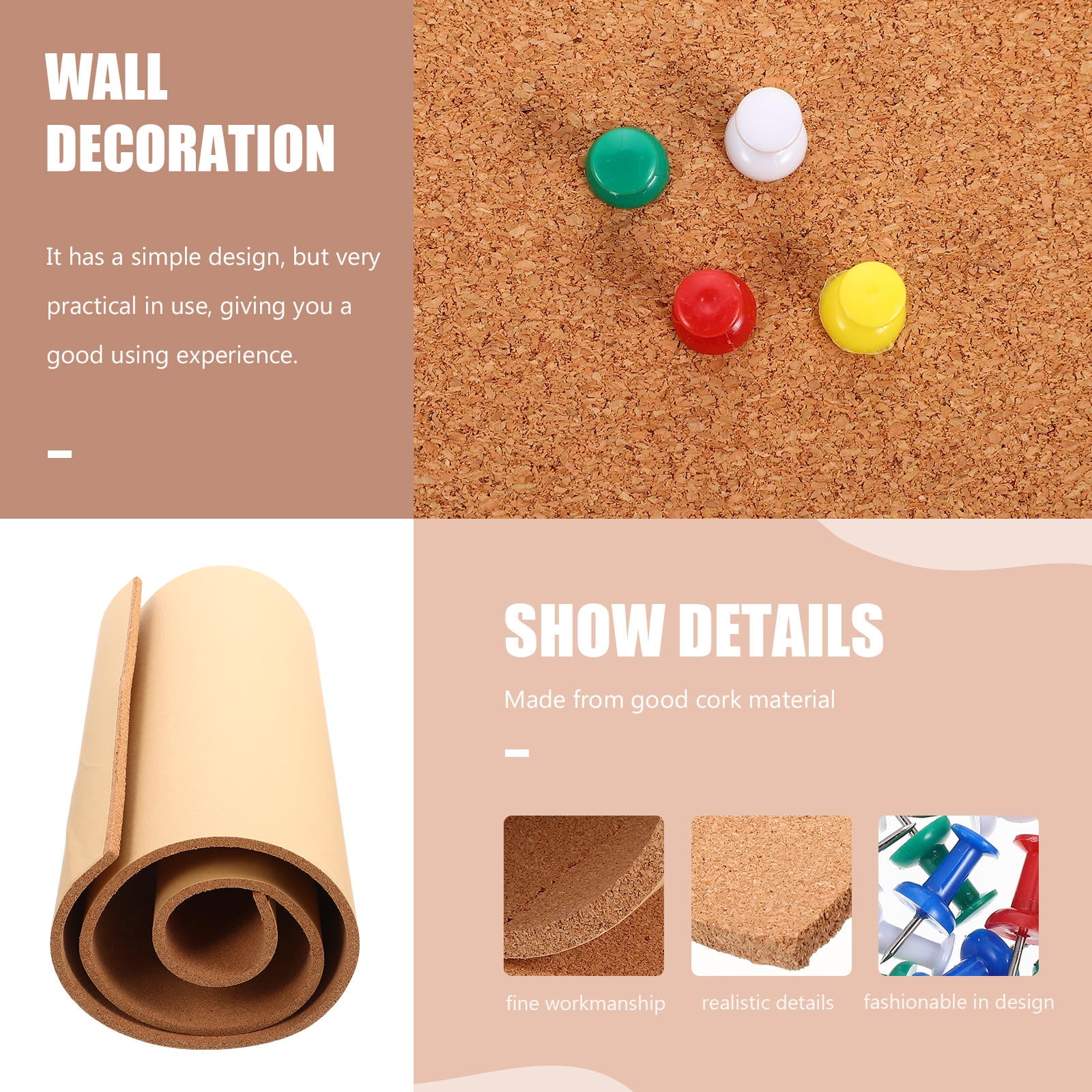 PBPBOX 1Set Cork Board Light Brown for Home Use Multifunctional Photo Display Memo Wall Board