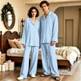 thumbnail image 2 of Matching Pjs for Couples Button Down Long Sleeve Sleepwear His and Her Matching Pajamas Plaid Soft Couples Matching Outfits Loungewear Sky Blue L, 2 of 7