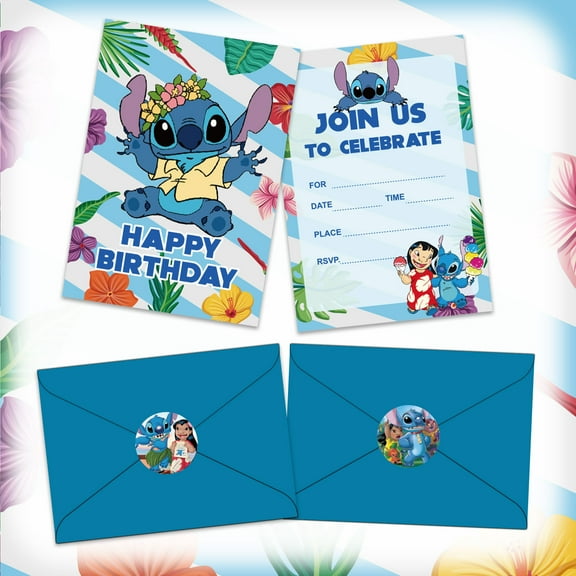 24 PCS Stitch Birthday Invitation Cards with Envelopes, Stitch Birthday Party Supplies for Kids Party Decorations
