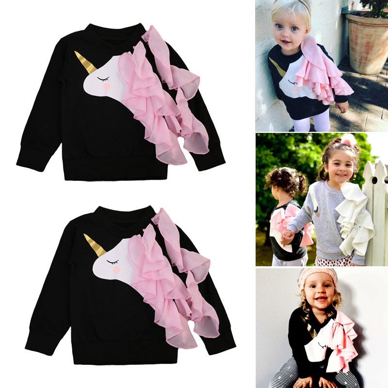Cute Infant Baby Girls Unicorn Ruffle Tops Sweatshirts Long Sleeve Clothes 0-24M - image 2 of 5