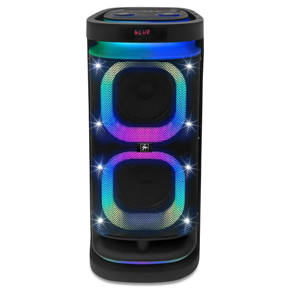 Fisher Portable Bluetooth Wireless Speaker:Dual 8" Subwoofer 60W Peak Power Loud HD Deep Bass Sound|LED Lights|Rechargeable|Karaoke|Microphone|TWS Pairing|USB Port|TF|AUX|FM Radio|Guitar Jack