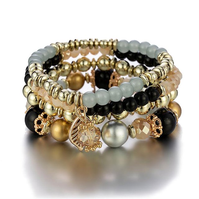 Pulsera bohemia de 1 pieza, pulseras con cuentas de cristal, pulsera elástica con colgante, joyería para mujer Feliz Sencillez