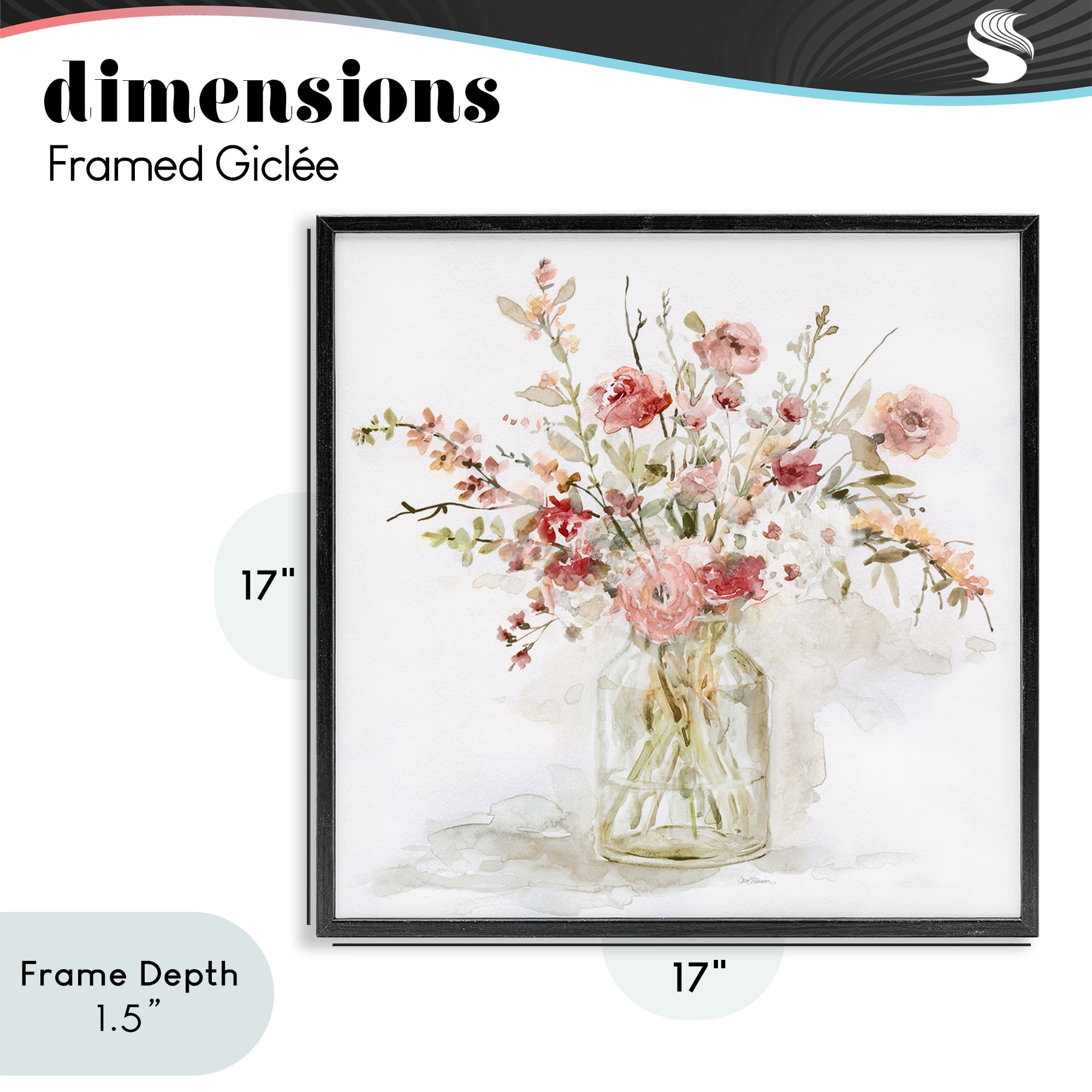 Stupell Industries Springtime Blooms in Glass Vase Black Framed Giclee Art, design by Carol Robinson