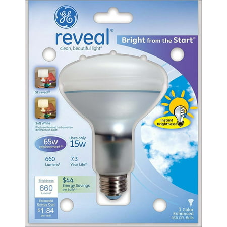 GE Lighting 87466 Reveal Energy Smart Bright from The Start CFL 15-watt 660-Lumen R30 Indoor Flood Light Bulb with Medium