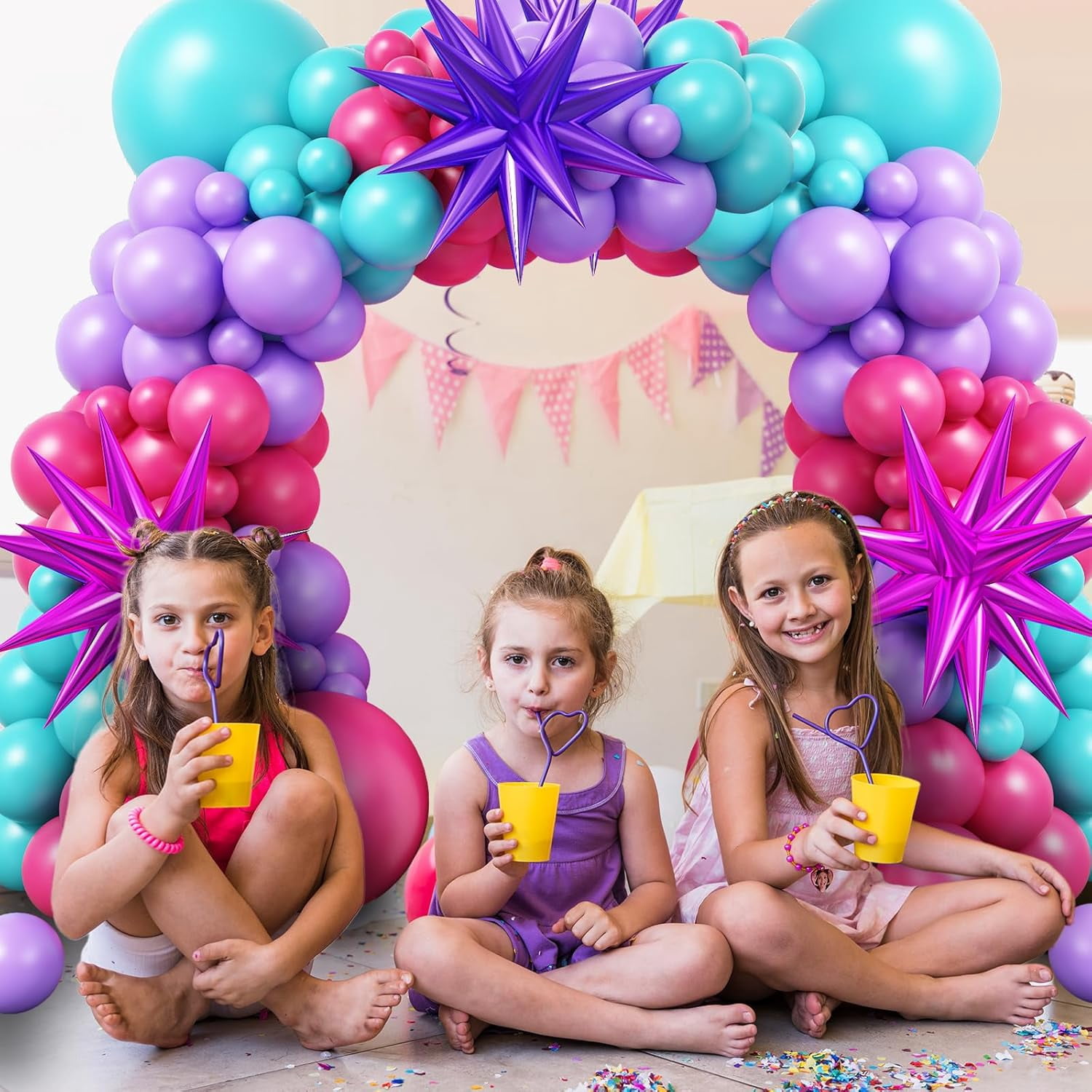 Hot Pink and Teal Blue Balloon Arch Garland Kit, Purple Rose Red Teal Blue Hot Pink Turquoise Party Balloons for Birthday Baby Shower Wedding Anniversary Party Decorations Supplies