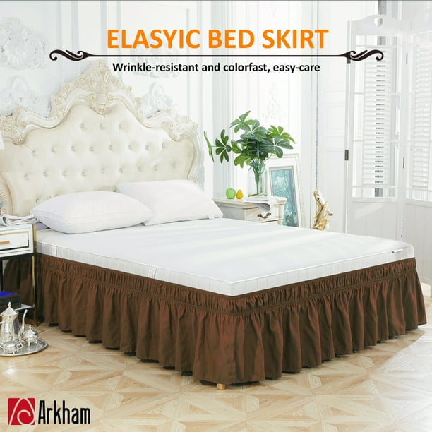 Wrap Around Bed Skirt Ruffle Chocolate Queen Bed Skirt With Elastic Elegant Soft Fabric Solid Color
