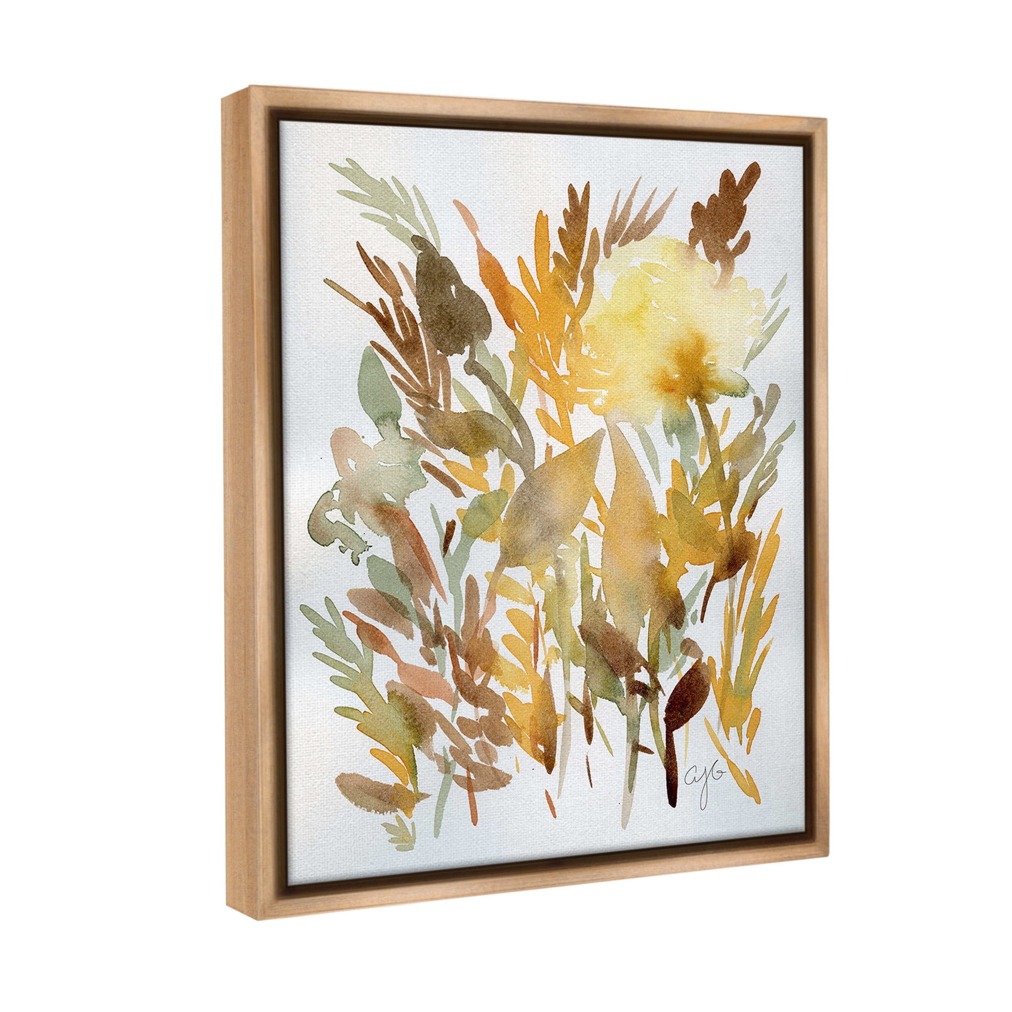 Stupell Industries Abstract Autumnal Herbs Botanical & Floral Painting Brown Floater Framed Canvas Art Print Wall Art, 25 x 31