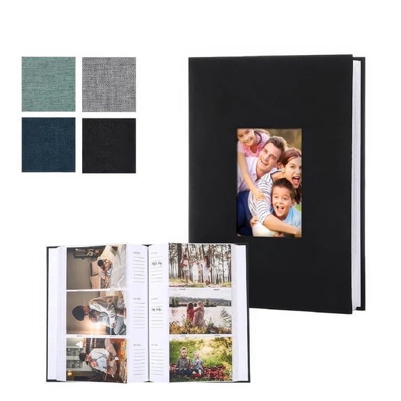 Bevtee Photo Album 4x6 300 Photos, Photo Album Linen Cover with Front Window, 4x6 Picture Album with Writing Space, Black Photo Album Book for Wedding Kids Travel Family Baby Pictures