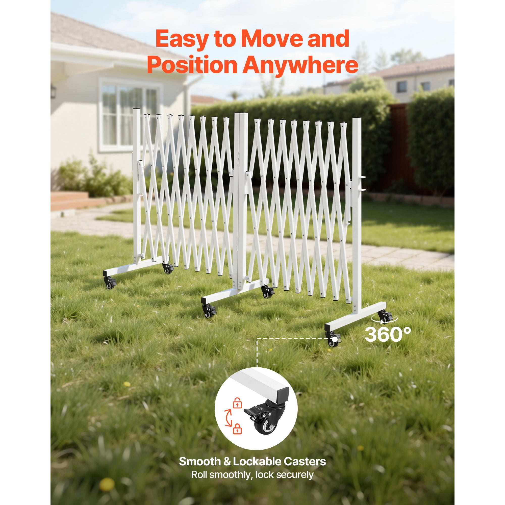 KFFKFF Double Expandable Barricades, 18FT Adjustable Safety Barrier, 0-180° Rotating Mobile Gate with Locking Wheels, Portable Folding Security Fence for Outdoor, Stairways