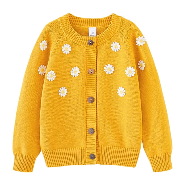 Zwiiyzr Boys and Girls Sweaters Kids Open Front Button Down Long Sleeve Knit Cardigans Sweater Cardigan Jacket 2-8Y Yellow