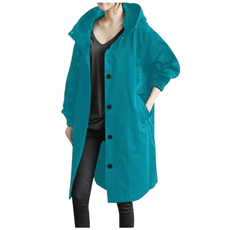 

Women s Long Trench Coats Winter Single Breasted Hooded Casual Long Sleeve Windbreaker Rain Coat Tops Going Out with Pocket