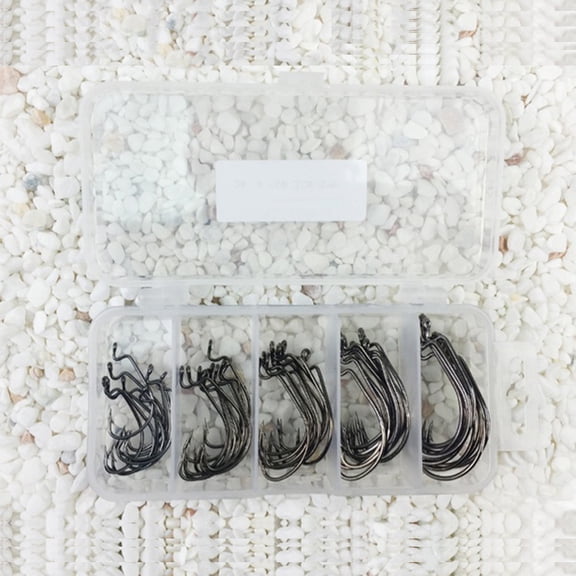 Opolski 50Pcs 2# 1# 1/0# Fishing Jig Hooks High Carbon Steel Barb J-shaped Fishhook Set