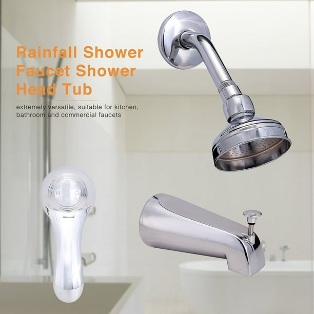 Chrome Rainfall Shower Faucet Shower Head Tub Spout & Diverter Valve