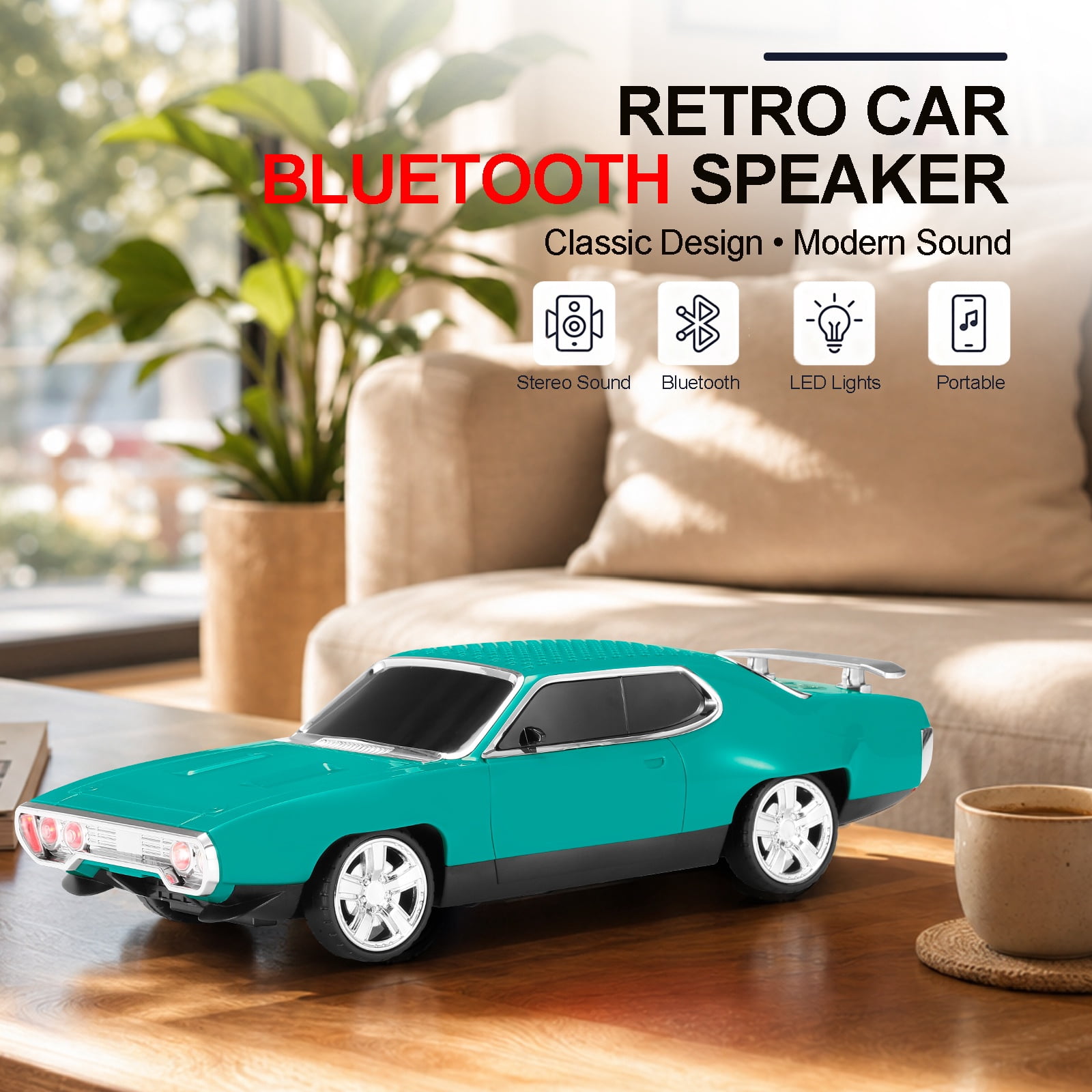 WSTER WS-620 Retro Muscle Car Portable Bluetooth Speaker, 2*5W Heavy Bass Wireless Speaker, Bluetooth 5.4, TWS Pairing, FM Radio, TF/USB, Hands-Free Call,The perfect gift for family and friends