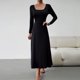 thumbnail image 3 of Vestido Vestido ajustado con cintura trasera, vestido informal largo liso para mujer, traje diario básico Cgtredaw Negro T XL para Mujer, 3 of 6