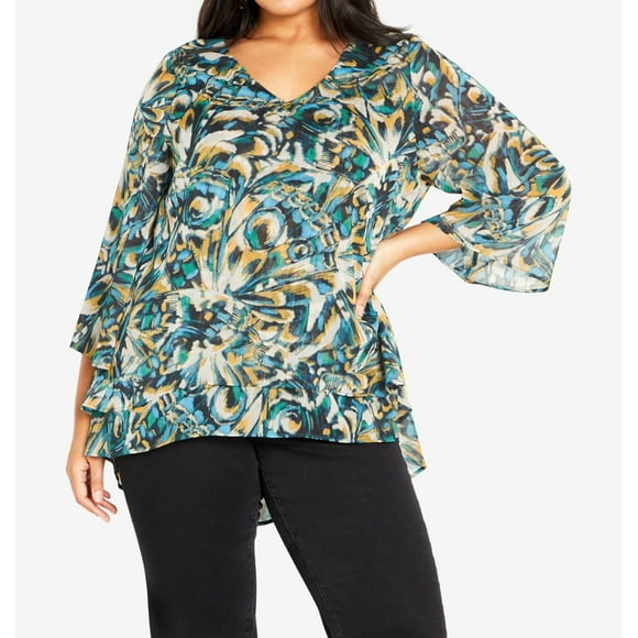 avenue Womens Rosie Layer Knit Blouse, Blue, Plus Size, 18W