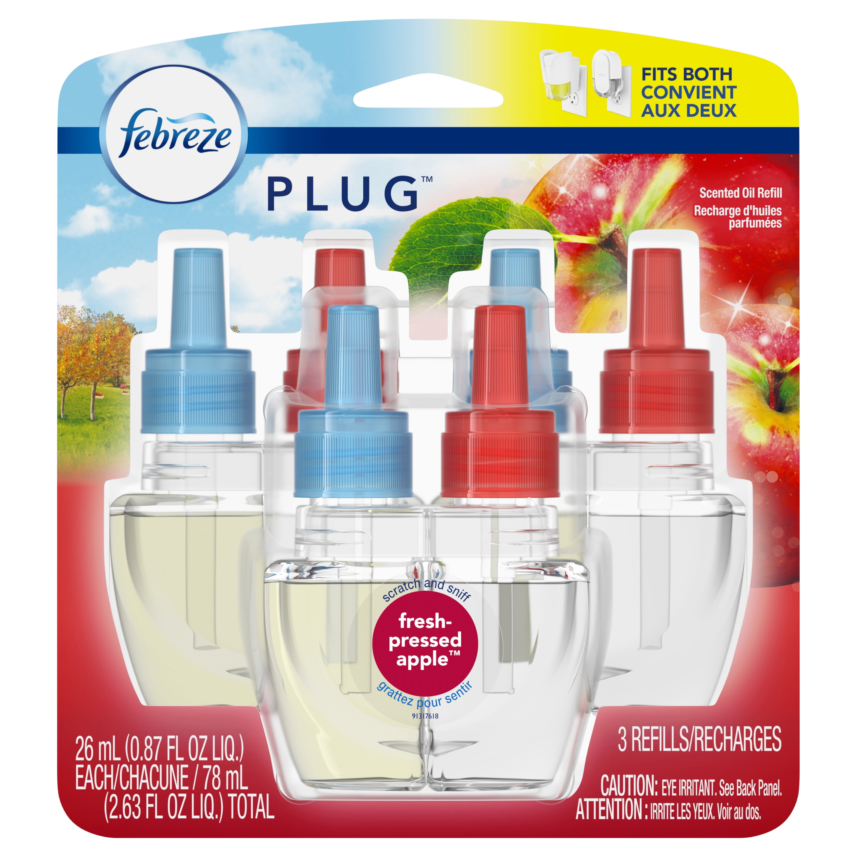 Febreze Plug Air Freshener Scented Oil Refill, FreshPressed Apple, 3