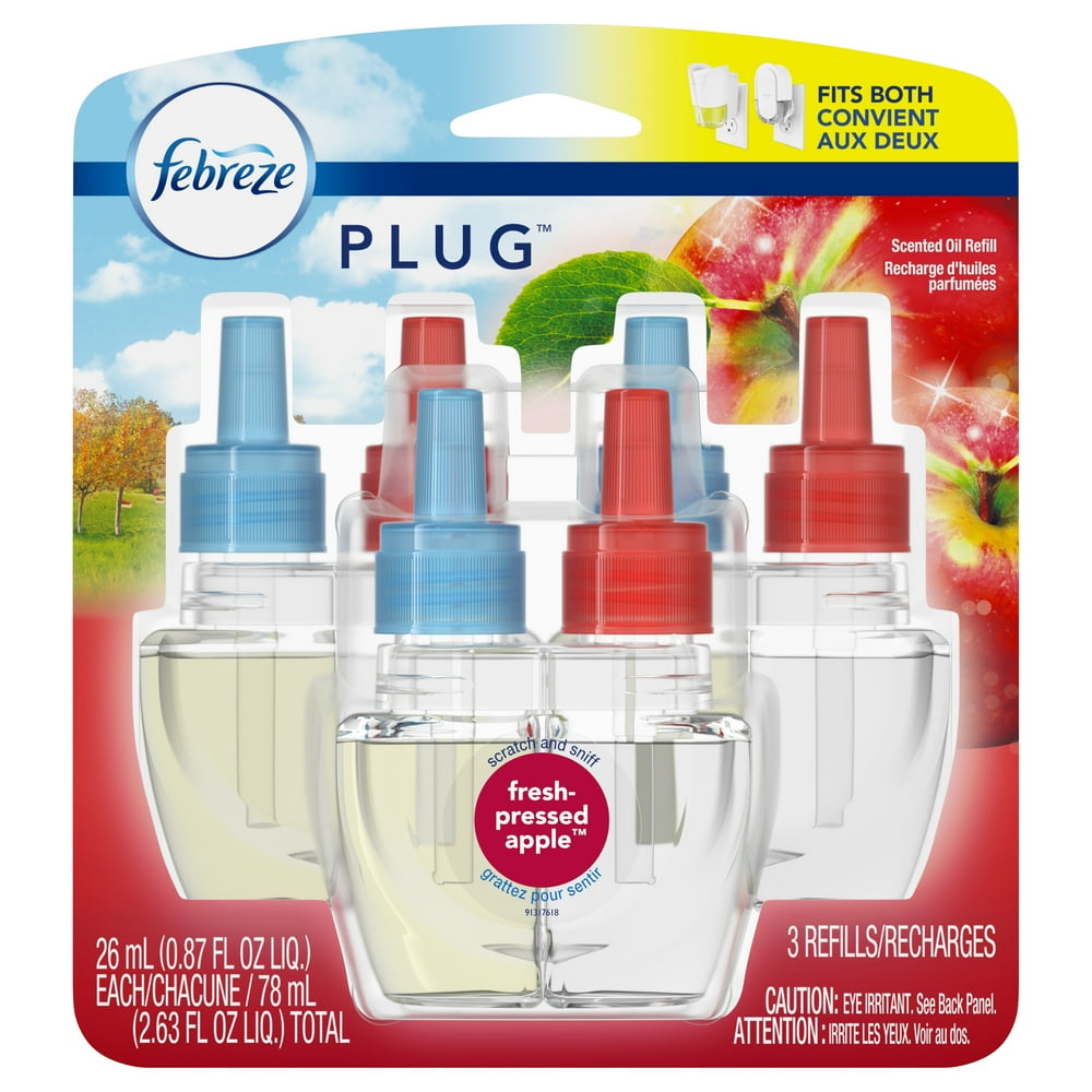 Febreze Plug Air Freshener Scented Oil Refill, FreshPressed Apple, 3