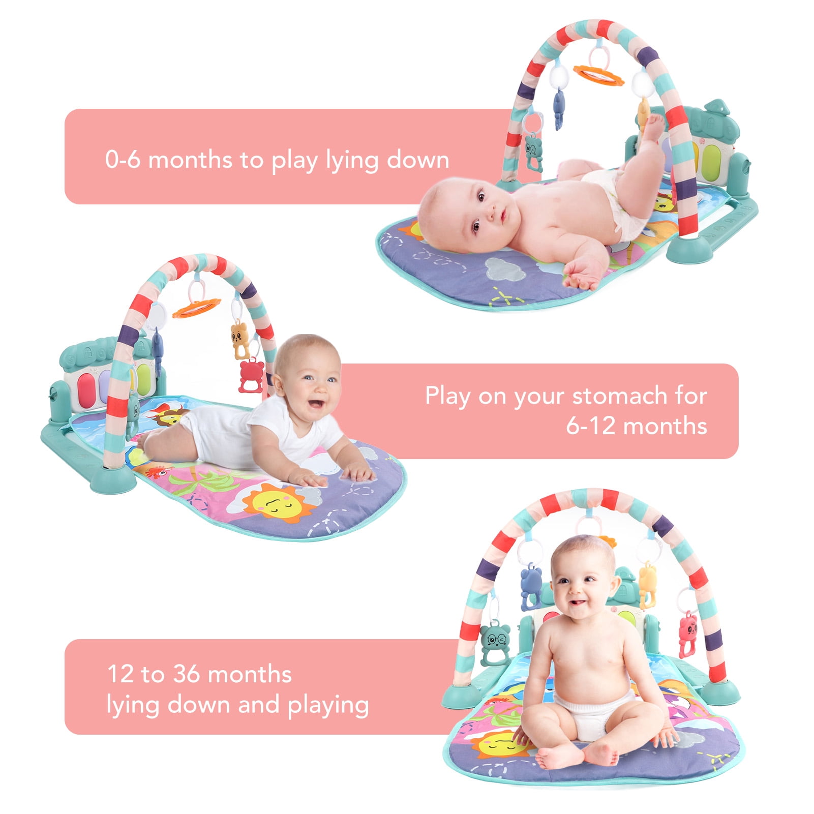 Riousery Baby Gym Playmat Piano Improve Motor Skill Sensory Stimulation Learning Light Musical Kick Play Piano Mat Ultramarine (15.75 inches / 40 cm)