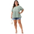 thumbnail image 3 of DARING DIVA Women's Plus Babydoll Crew Neck Flowy Blouse 1X Greyish Green, 3 of 6