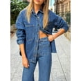 thumbnail image 5 of EMMIOL Women's Y2K Oversized Denim Shirt Jacket Long Sleeve Button Down Distressed Jean Blouse 2026 Spring Trendy Casual Denim Top, 5 of 6
