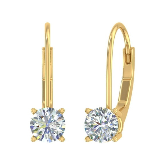 5/8 Carat Diamond Leverback Drop Earrings in 10K Yellow Gold - IGI Certified
