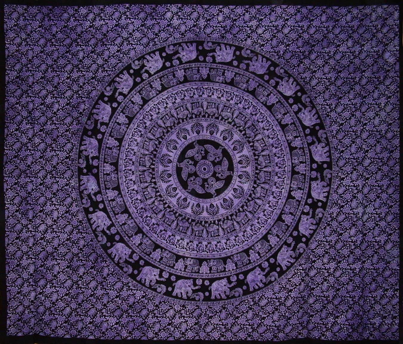 Mandala Elephant Tapestry Cotton Bedspread 98" x 84" Full White 