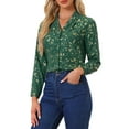 thumbnail image 4 of Allegra K Women's Stand Collar Long Sleeve Metallic Stars Shirt XL Green-Floral, 4 of 6