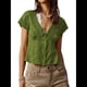 thumbnail image 1 of Blusa de Encaje con Cuello en V para Mujer, Corta, Fruncida, Ropa de Verano para Vacaciones Verde M, 1 of 8