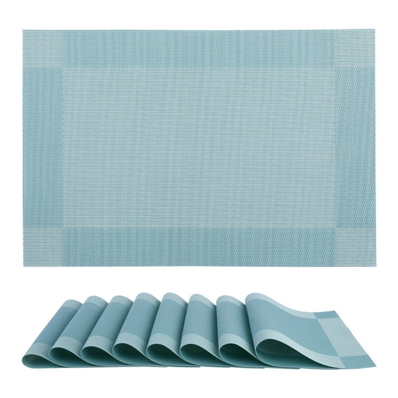 REGALWOVEN Placemats Set of 8, Vinyl Placemats for Kitchen Dining Table Decor Washable Heat Resistant Table Placemats Wipeable Table Mat Blue 18*12in