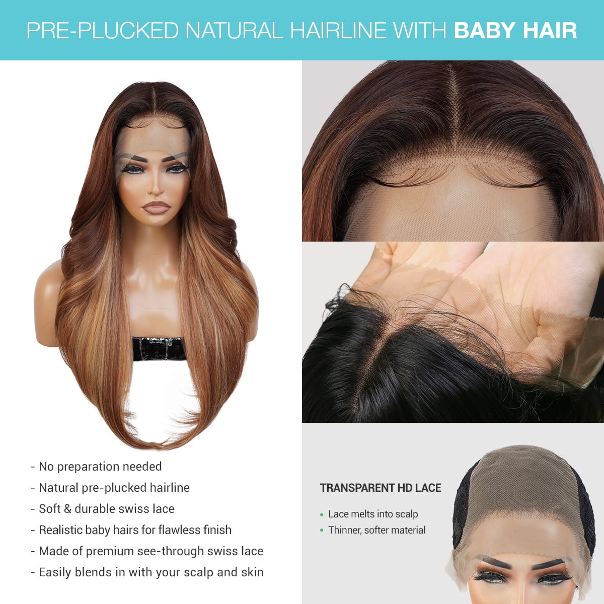 GLAM21USA HD LACE Front Wig 13X6 Deep Transparent Lace Frontal Wigs 28 Inch Human Hair Blend Pre Plucked Swiss Lace Long Heat Friendly Synthetic Wig - Tastee (BALAYAGE/CARAMEL)