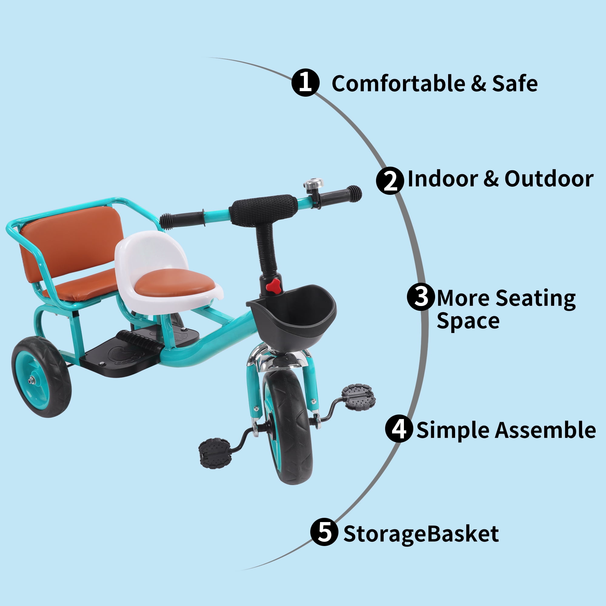 3-Wheel Trike Bicycle for Toddlers, Kids Pedal Tricycle Stroller with Basket, Folding Trike Bike
