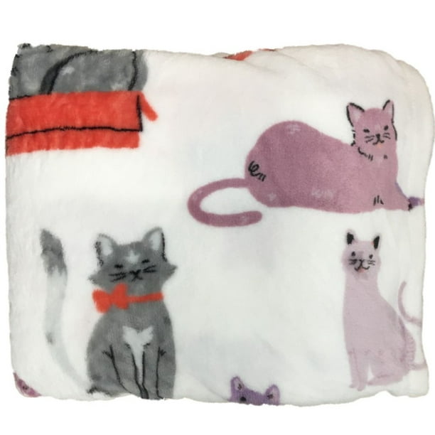 The Big One Oversized Plush Throw Blanket Pink & Purple Kitty Cats