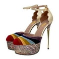 thumbnail image 2 of FSJ Women Graceful Stiletto Platform High Heel Pumps Ankle Strap Rainbow Round Closed Toe D'Orsay Sandals Dress Wedding Shoes Size Size 8 Gold, 2 of 5