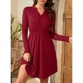 thumbnail image 5 of Fancyglim Women Dresses Long Sleeve V Neck Casual Button Fashion Fall Aline Dress with Pockets Burgundy XL, 5 of 8