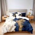 thumbnail image 4 of Orylavena Navy Blue and Gold Marble Microfiber Duvet Cover Set, Full, 3-Piece, 4 of 8